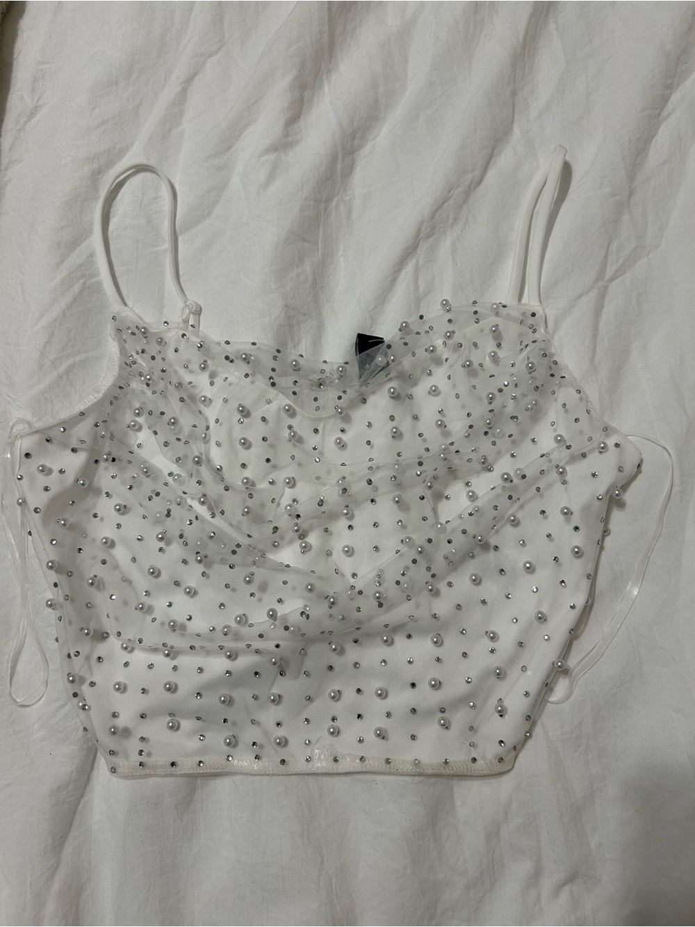 Windsor White Pearl-Studded Sheer Cami